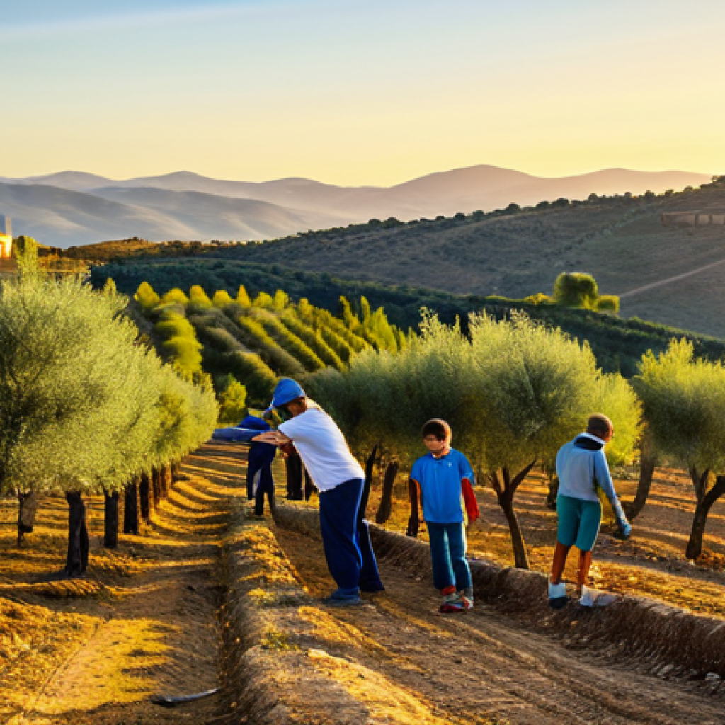**
"A vibrant scene depicting a community reforestation effort in Andalusia. Diverse group of volunteers, including children and adults, planting native olive and almond trees. Rolling hills of olive groves in the background, bathed in the golden light of sunset. Focus on the smiles and collaborative spirit. The scene evokes a sense of hope and environmental stewardship. High resolution, realistic style, depicting the natural beauty of the Andalusian landscape. Emphasis on community engagement (participación comunitaria). Depict appropriate work attire and tools (azadas, guantes). In the style of a National Geographic photograph. Cinematic lighting."
**