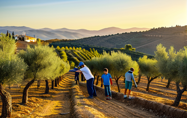 **

"A vibrant scene depicting a community reforestation effort in Andalusia. Diverse group of volunteers, including children and adults, planting native olive and almond trees. Rolling hills of olive groves in the background, bathed in the golden light of sunset. Focus on the smiles and collaborative spirit. The scene evokes a sense of hope and environmental stewardship. High resolution, realistic style, depicting the natural beauty of the Andalusian landscape.  Emphasis on community engagement (participaci&oacute;n comunitaria). Depict appropriate work attire and tools (azadas, guantes).  In the style of a National Geographic photograph.  Cinematic lighting."

**