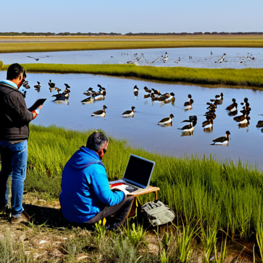 기술을 활용한 생태계 모니터링 전략 - Drone Monitoring Wildlife**
"A drone flying over Doñana National Park in Spain, capturing images of...