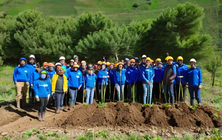 지역 생태계 모니터링의 관리 방안 - **Prompt:** A vibrant aerial shot capturing a diverse group of Spanish volunteers, ranging from enth...