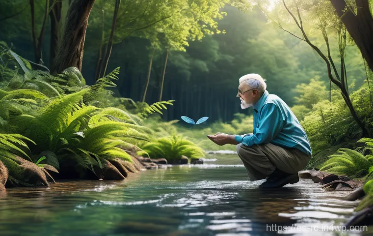 모니터링 데이터를 통해 생태계 변화 관찰하기 - **Prompt:** A serene and insightful depiction contrasting traditional environmental observation with...