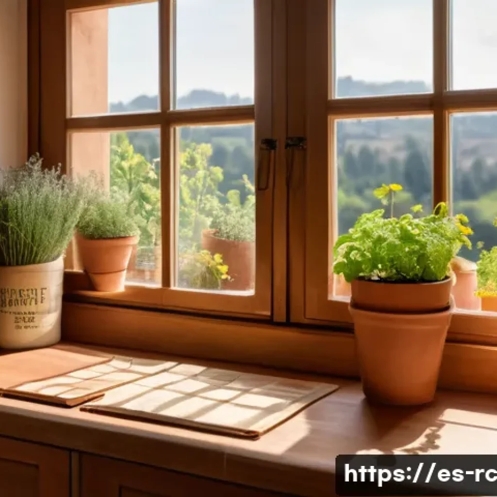 생태계를 위한 지속 가능한 행동 촉진하기 - A cozy Spanish kitchen interior with distinct recycling bins labeled for paper, plastic, organic was...