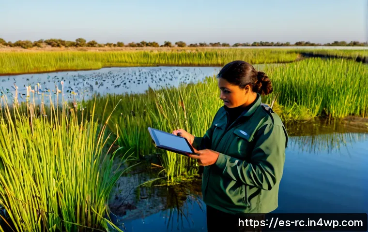 생태계 모니터링의 법적 측면 - Photorealistic environmental compliance inspection in a protected Spanish wetland, a field ecologist...